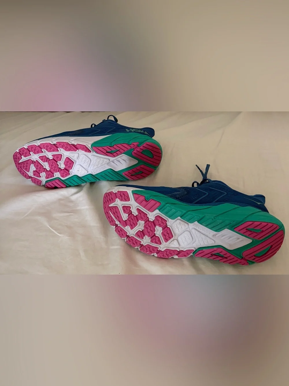 Hoka One One Blue Teal Running Shoes with Pink Accents